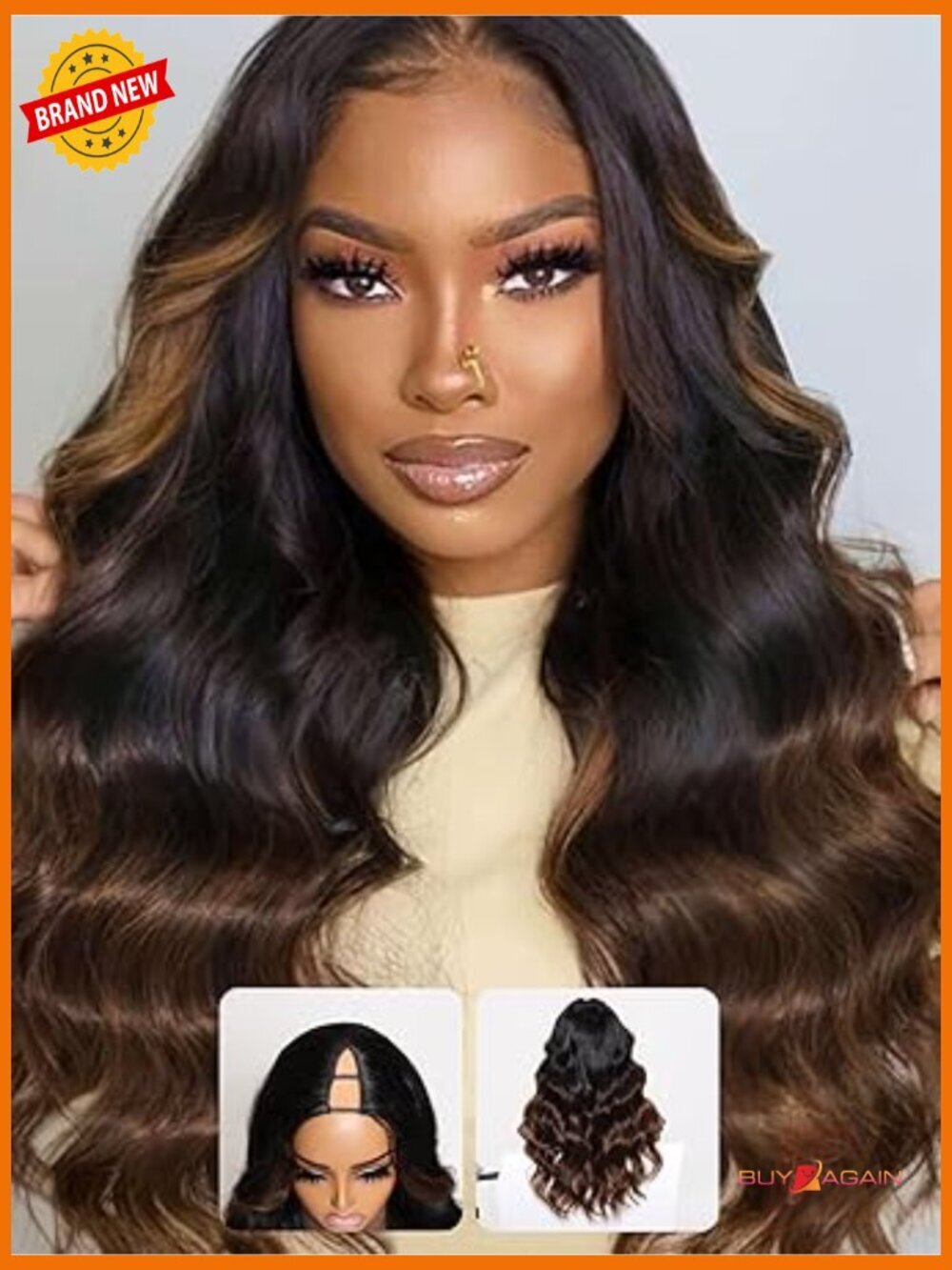 V Part Body Wave Wig Human Hair No Leave Out 180% Density 16 inch Glueless